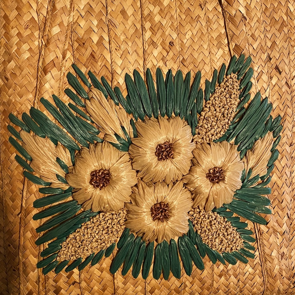 Straw Bag with Floral Design - Picture 2 of 5
